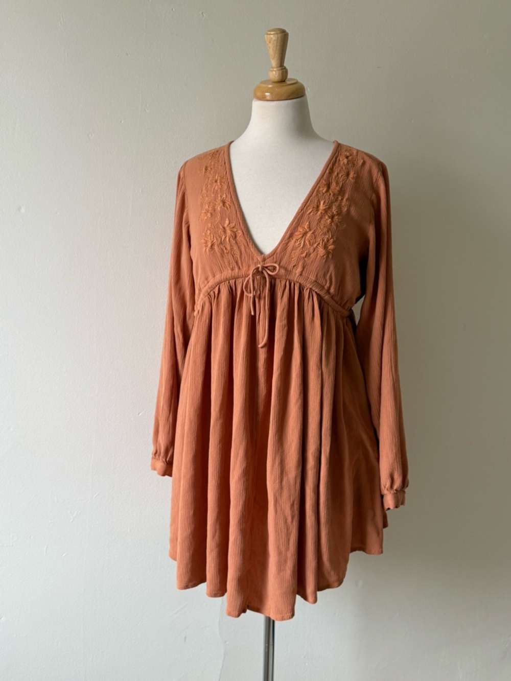 Rip Curl Boho Babydoll Dress Rust Clay Embroidered V Neck Flowy Mini